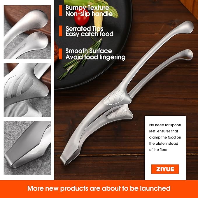 5 Pcs BBQ Tongs Stainless Steel Korean Japanese Grilling Tongs Set | Bbq tongs, self-standing design, dishwasher safe, ergonomic handle, for Korean BBQ, Japanese yakiniku, grilling, camping.