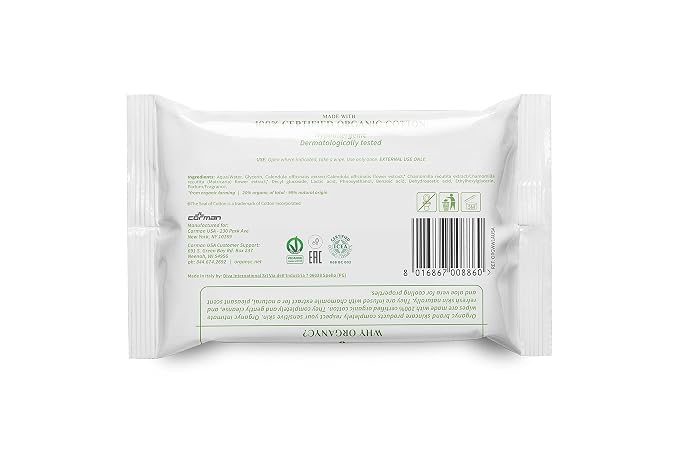 Organyc - Made with Organic Cotton Intimate Wet Wipes For Sensitive Skin, pH Balanced, No Parabens, Alcohol, or Chlorine, 20 Count (Pack of 1)