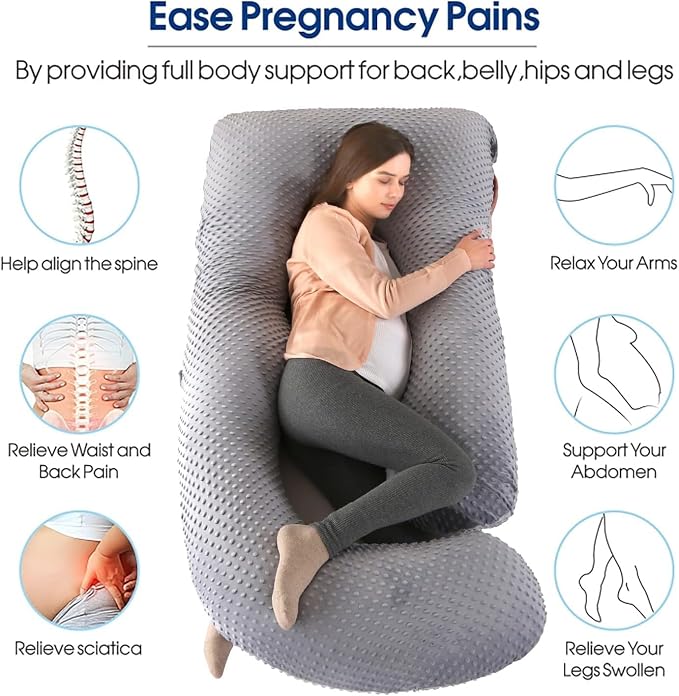 U-Shaped Full Body Pregnancy Pillow for Sleeping – 57" Maternity Pillow with Removable Cover, Support for Back, Legs, Belly & Hips (Velvet-Black Grey)