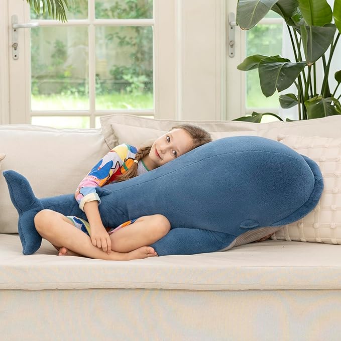 MaoGoLan 43 inch Stuffed Whale Big Plush Pillow Blue Whale 4ft Humpback Toy for Kids Girls Pregnant Women Adults, Ocean Sealife Lovers Gifts for Valentine's Day Christmas Birthday