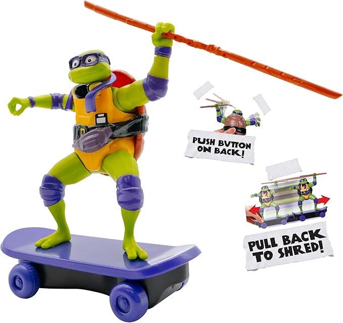 Teenage Mutant Ninja Turtles Toy, Donatello Sewer Shredder Pullback Skateboard, Mutant Mayhem TMNT Collectible Ninja Turtle, Ages 3+