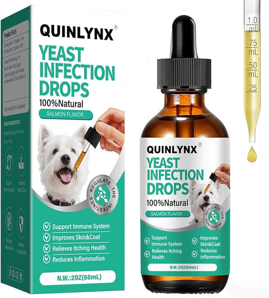 Dog Yeast Infection Treatment Drops – Treats Canine Ear & Paw Yeast Infections, Relieves Irritation, Inflammation & Allergies, Multivitamin Probiotic Supplement for Dogs