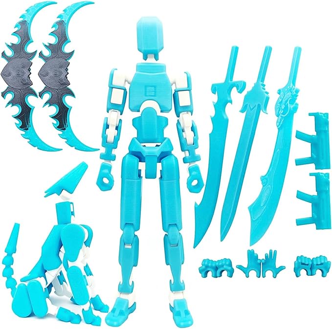 T13 8 inches Large Action Figure Glow in The Dark Blue (Assembly Completed) Dummy 13 Titan 13 Poseable Collectible Highly Detailed Sculpting & Accessories for Display and Play (Blue White)