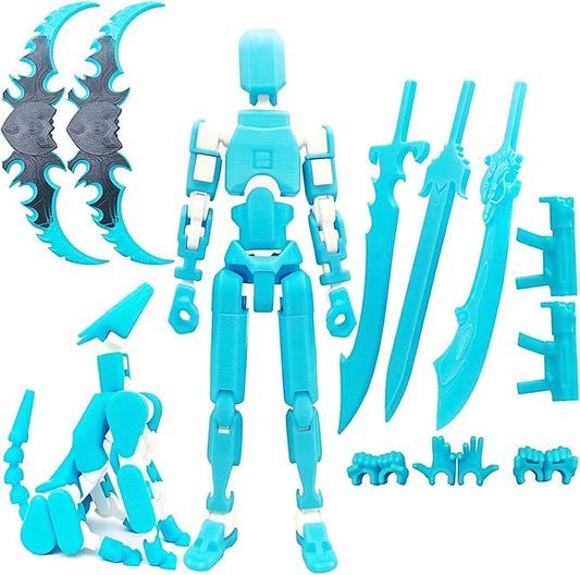 T13 8 inches Large Action Figure Glow in The Dark Blue (Assembly Completed) Dummy 13 Titan 13 Poseable Collectible Highly Detailed Sculpting & Accessories for Display and Play (Blue White)