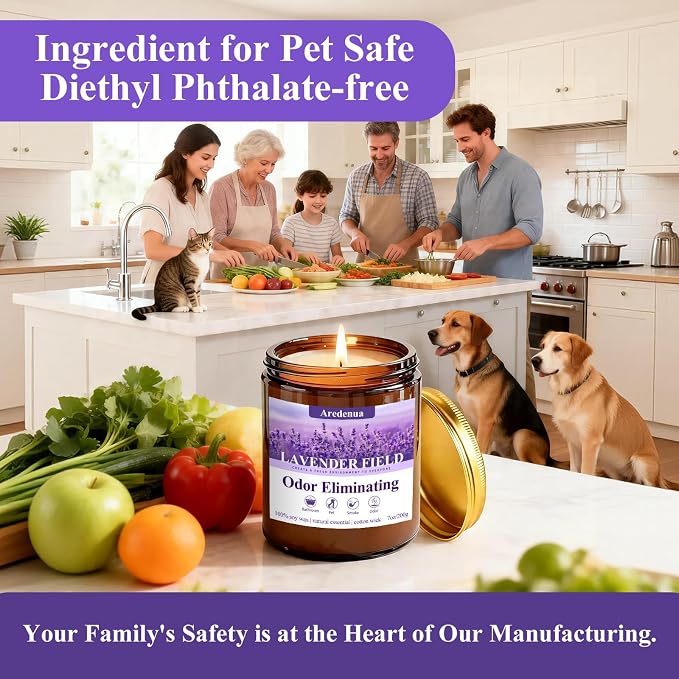 Lavender Odor Eliminating Candles | Eliminates 95% of Pet, Smoke, Food, and Other Smells – 7oz Soy Candle for Home Scented - Aromatherapy Stress Relief Scented Candles - Relaxing Gifts for Calm
