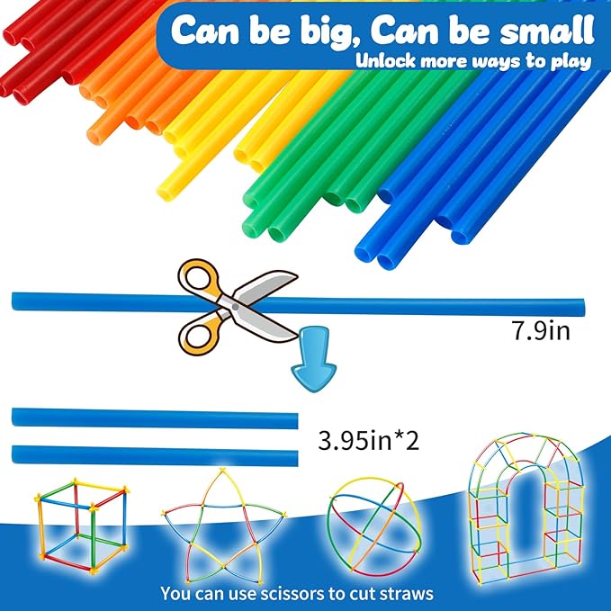 500Pcs Straw Building Toys, STEM Kits Construction Toys for Kids Ages 4-8, Interlocking Engineering Blocks Set for 3 4 5 6 7 8 9+ Year Old Boys & Girls, Learning Educational Birthday