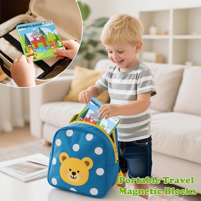 49 PCS Mini Magnetic Building Blocks Travel Toys for Kids Ages 4-8, Travel Magnetic Tiles with Portable Iron Storage Box, STEM Learning Educational Construction Toys for Toddlers 3-5