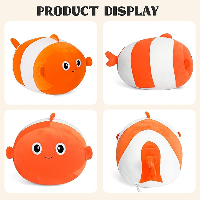 Wepop 20in Clown Fish Stuffed Animal, Big Clown Fish Plush, Cuddle Stuffed Plushies Pillows Gifts for Kids Adults Boys and Girls