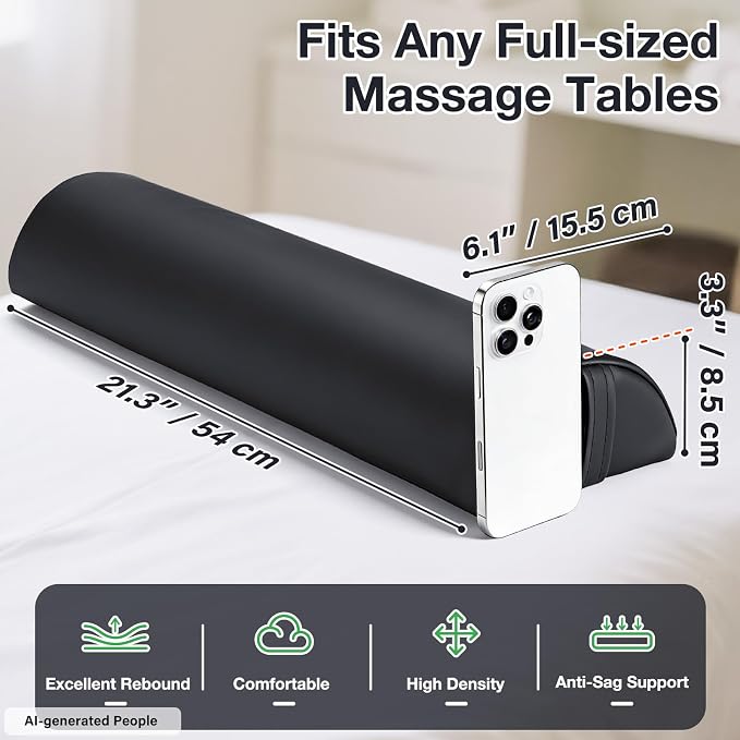 Noverlife Medium Leg Bolster for Massage Table, 21 x 6 x 3 in PU Leather Massage Bolsters with Strap Handle Half Moon Bolster Pillow, Semi-Round Ankles Leg Pain Relief Knee Bolster Cushion for Back