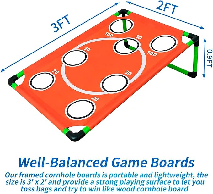 Portable Cornhole Set PVC Framed Corn Holes Outdoor Game Set with 2 Cornhole Boards, 8 Cornhole Bean Bags and Carrying Case, Camping Games Indoor Outdoor for Adults, Travel Camping Accessory