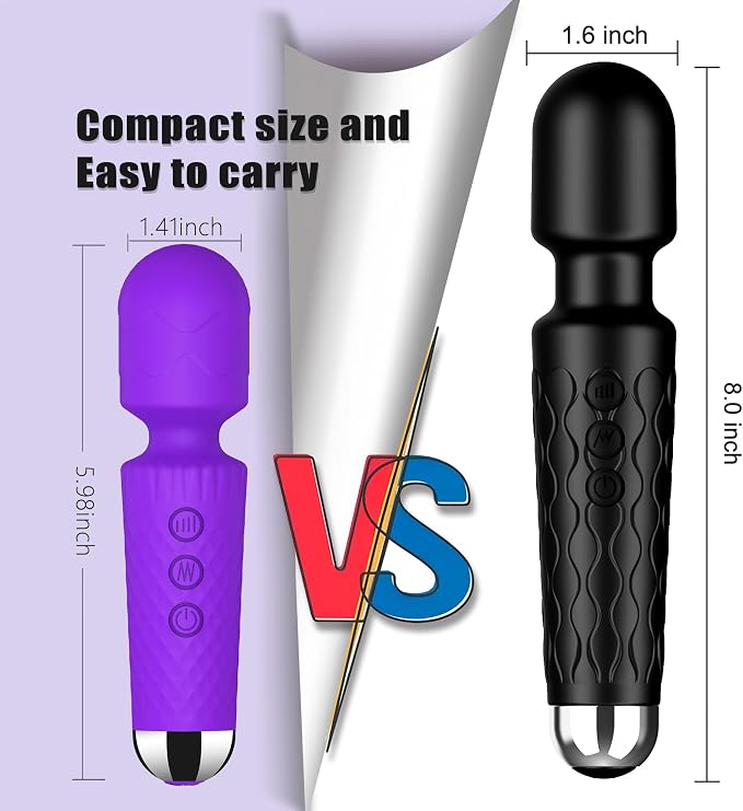 CHARMING Personal Back Massager - Handheld 20 Patterns 8 Speeds - Quiet & Waterproof - Vibrating Wand for Neck, Back Pain, ravel Friendly Relaxation Tool - (Purple)