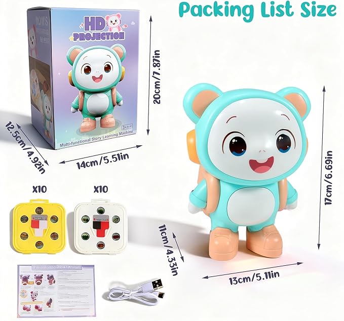 Little Bear Story Dream Projector, Interactive Play & Early Learning Toys for Kids, Includes 11 Fairy Tale Stories & 9 Word Cards, Night Light, Fun Bedtime Educational Gifts for Boys & Girls Ages 2-6