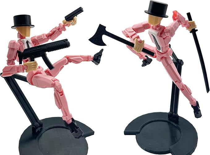 3D Printed 8.13-inch Action Figure Dummy-Mici20, Full Body Mechanical Movable Toy, Multiple Accessories, Desk Decoration (3 HandsType, Bracket, Weapons, Armour) (Pink)