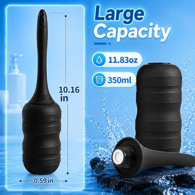 Anal Douche for Men Women, Portable Enema Cleansing Kit with 7 Spray Holes, Flexible Tube & Non-Slip Textured Bottle with Travel Storage Bag for Colon Cleansing & Daily Hygiene