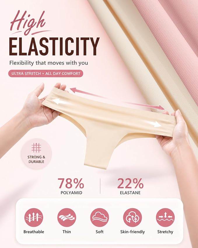 LEVAO Seamless Thongs for Women Invisible Toe Thong No Show Camel Proof Underwear Thong Panty Liners Workout G-Strings