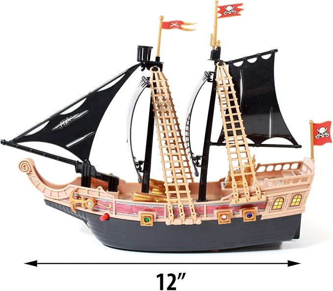 Kids Light Up Pirate Ship Adventure Toy Real Sounds, Black