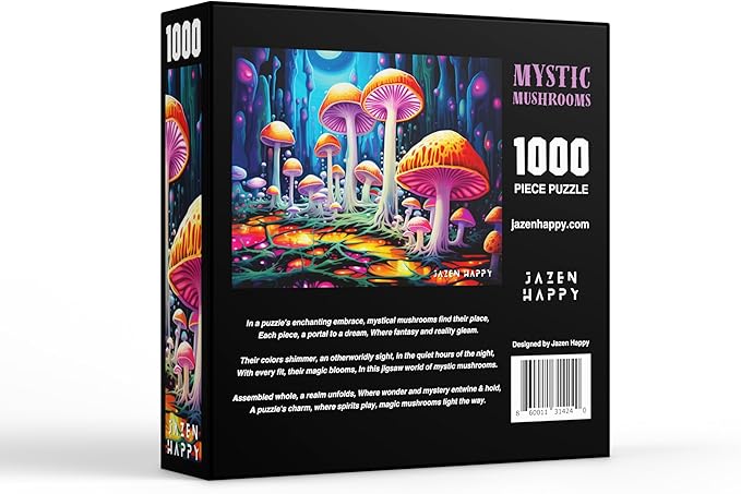 Challenging Jigsaw Puzzle for Adults and Families - 1000 Pieces - Mystic Mushrooms - Jazen Happy - 27x20 inch - Poster Included Puzzle