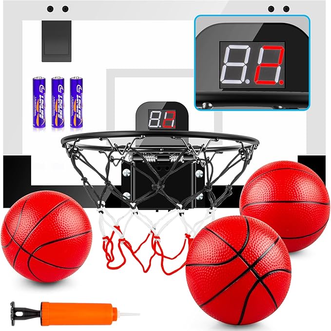 Indoor Basketball Hoop Boys Gifts for Teens Door Room Basketball Hoop Mini Hoop with Scoreboard, 3 Balls and Batteries Basketball Toys for 8 9 10 11 12