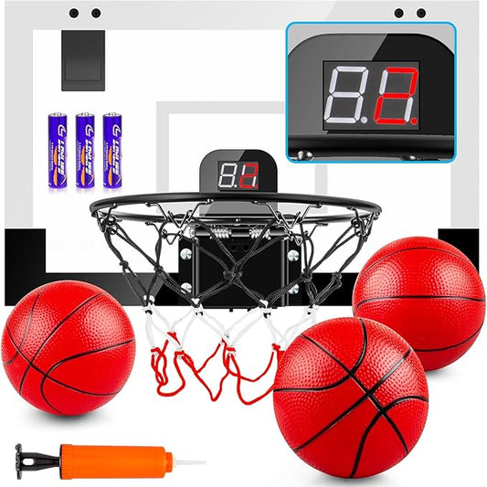 Indoor Basketball Hoop Boys Gifts for Teens Door Room Basketball Hoop Mini Hoop with Scoreboard, 3 Balls and Batteries Basketball Toys for 8 9 10 11 12