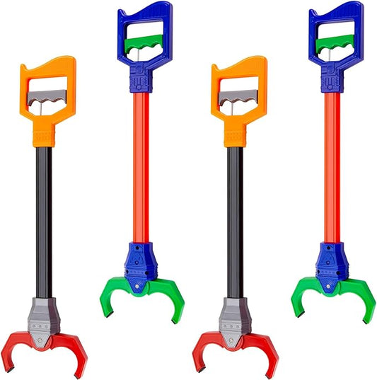 Lewtemi 4 Pcs Interactive Grabber Toy for Kids Claw Robot Arm Pack Reacher Pickup Tool for Boys Girls Children Fun Early Learning and Hand Eye Coordination Play, 18 Inch (Red,Green)