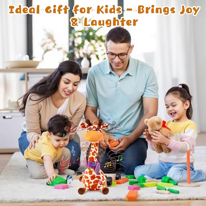 MIAODAM Dancing Giraffe Singing 10 Children's Song, Stuffed Baby Toy Repeats What You Say, Colorful Glowing Plush Interactive Toys (Giraffe-Style 2)
