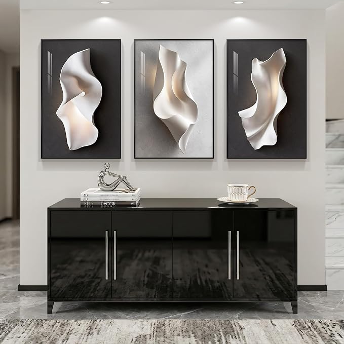 3 Piece Framed Black and White Abstract Wall Art for Living Room, Contemporary Modern Bright Style Prints Paintings, Minimalist Luxury Artwork Decor for Bedroom Dining Room Hallway 20x30 Inch