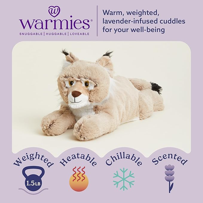 warmies Microwavable & Weighted Stuffed Animals, Bob Cat - Heated Stuffed Animal Plushie for Warmth & Comfort - Cute Soft Plush Toys for Boys, Girls, Babies & Toddlers