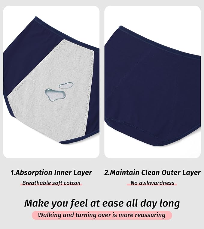JojoQueen Period Underwear for Women Menstrual Panties Cotton Postpartum Easy Clean Teens Brief