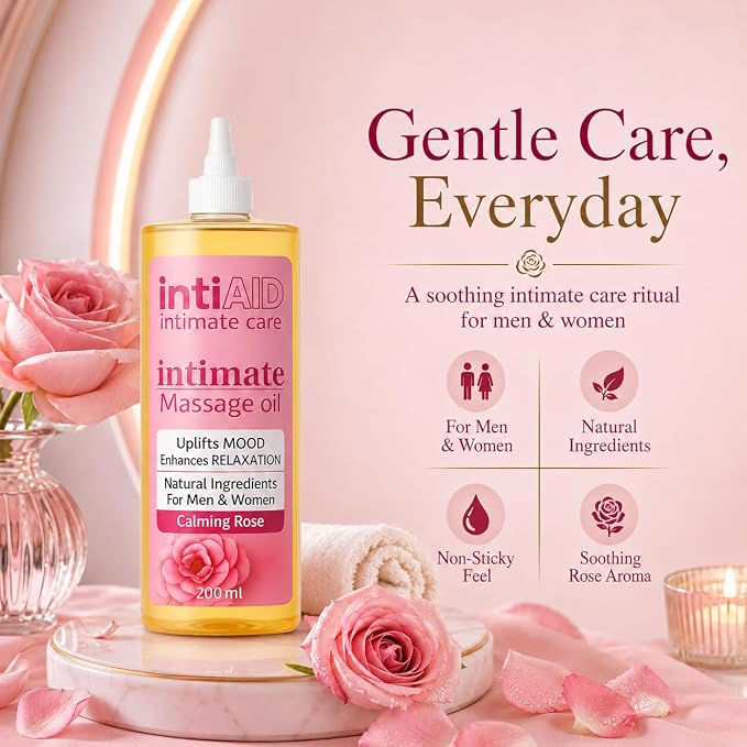 Intimate Massage Oil for Date Nights with Calming Rose Scent | Natural Jojoba, Almond Oil & Vitamin E | 7 Fl Oz