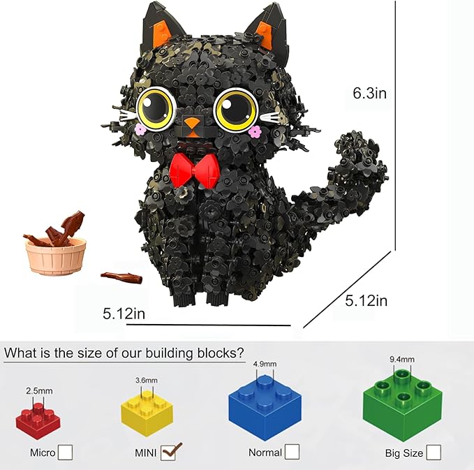 Black Cat Mini Brick Set | Creative Flower Blossom Puss Building Toy for Adults & Kids | Cute Animal Model Desk Decoration Gift (1651pcs)