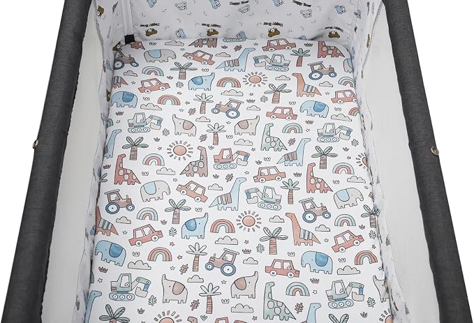 Pack n Play Sheet Stretchy Fitted Portable Mini Crib Sheets Set 2 Pack,Playard Sheets Convertible Playard Mattress Cover,Ultra Soft Jersey Material, Light Blue & Car