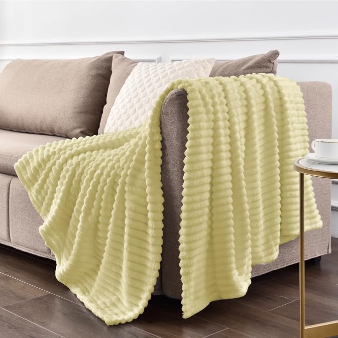 BEDELITE Transparent Yellow Fleece Throw Blanket for Couch, 50x60 Inch | Soft Warm Decorative Fluffy Blanket, Cozy Plush Lightweight Fuzzy Throw Blanket for Bed Sofa Home Room Decor, Gift for Women