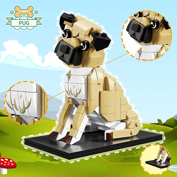 KAZI Adorable Dogs Building Toy Set,Dog Gifts for Animal-Lovers,Ideas Pug Dog Building Set for Girls and Boys,Creative Buildable Toys for Kids 8 and Up,Party Favors,Gifts for Halloween Christmas