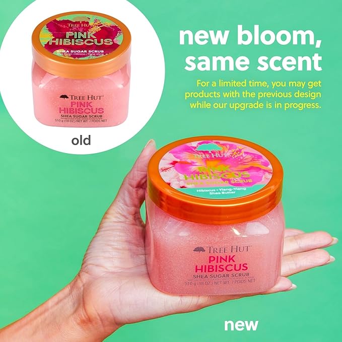 Tree Hut Pink Hibiscus Shea Sugar Scrub, Mothers Day Gifts, Exfoliating, Hydrating & Moisturizing Body Scrub with Shea Butter & Nourishing Essential Oils, Smooth & Soften Skin, 18 oz