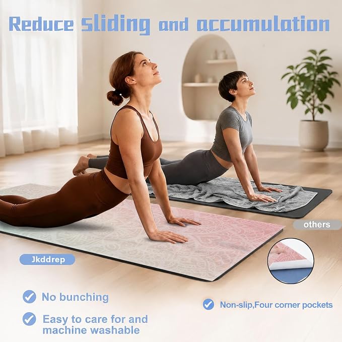 Yoga Mat Towel, Hot Yoga Non Slip with 4 Corner Pockets, 74 x 26 in | Soft Absorbent Microfiber With Four Corner Pockets, Fits Over Yoga Mats For Hot Yoga, Pilates, Gym, And Travel