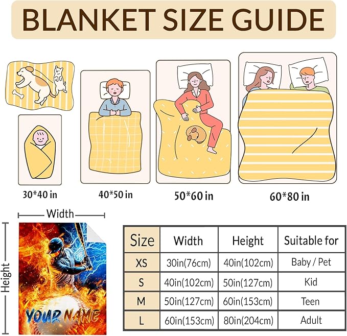 Baseball Blanket Gift for Boys Men Personalized Sport Theme Throw Blankets for Kids Adults, 60x80 Inches Lightweight Cozy Cool Custom Throw for Sofa Couch Bed Office