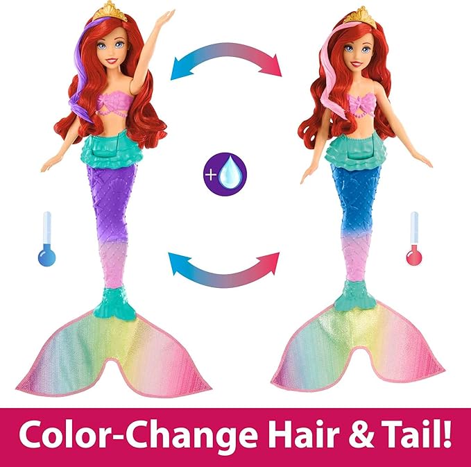 Mattel Disney Princess Toys, Ariel Swimming Mermaid Fashion Doll with Color-Change Hair & Tail, Inspired by The Little Mermaid Movie (Amazon Exclusive)