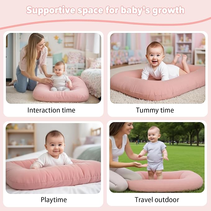 Baby Lounger for Infants Babies 0-24 Months, Bionic Organic Lounger, Soft Cotton Breathable Infant Floor Seats & Loungers for Newborn Baby Shower Gifts (Pink)