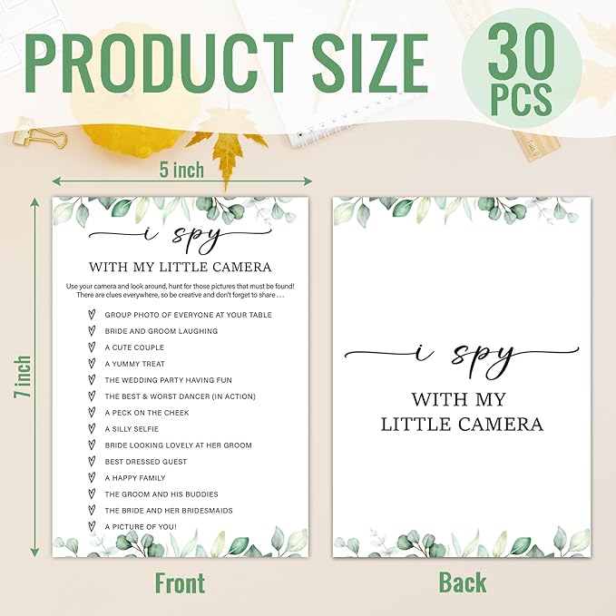 I Spy with My Little Camera - Wedding Shower Games, Bridal Shower Games 30 Guests for Engagement Wedding Party, Bridal Game for Showers (Eucalyptus Botanical Style) -0007
