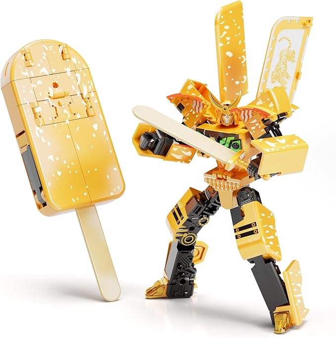 Ice Cream Transforming Toy, 2 in 1 Transform into Robot Action Figure, DIY Transformation Figure Toys for Kids & Adults Action Figures for Boys Party Favors Gift (Yellow)