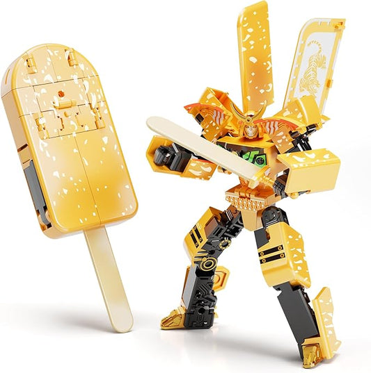 Ice Cream Transforming Toy, 2 in 1 Transform into Robot Action Figure, DIY Transformation Figure Toys for Kids & Adults Action Figures for Boys Party Favors Gift (Yellow)