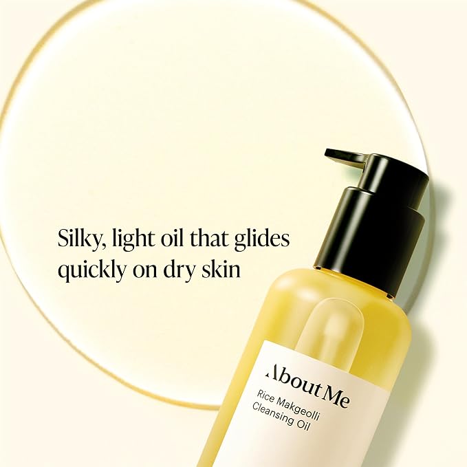About Me Korean Rice Cleansing Oil with Makgeolli Ferments, 6.59 fl oz | Tested to Remove 99.4% of Sunscreen Residue, 10,000 ppm Rice Bran Oil, 4-Part Ferments, Milky Rinse, No Synthetic Fragrance