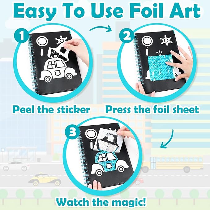 FUNNYB&G Foil Art Crafts for Kids Ages 4-8: Valentines Crafts for Kids 2026,Birthday Gift for Girls,Art and Crafts Supplies,Party Favors,Creative Toys for Girls Boys 4 5 6 7 8 9 Years Old (Vehicle)