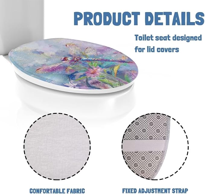 Dragonfly Toilet Seat Covers for Bathroom Polyester Fabric Soft and Breathable Toilet Lid Cover Polyester Fabric Universal for Most Toilet Bowl Lids