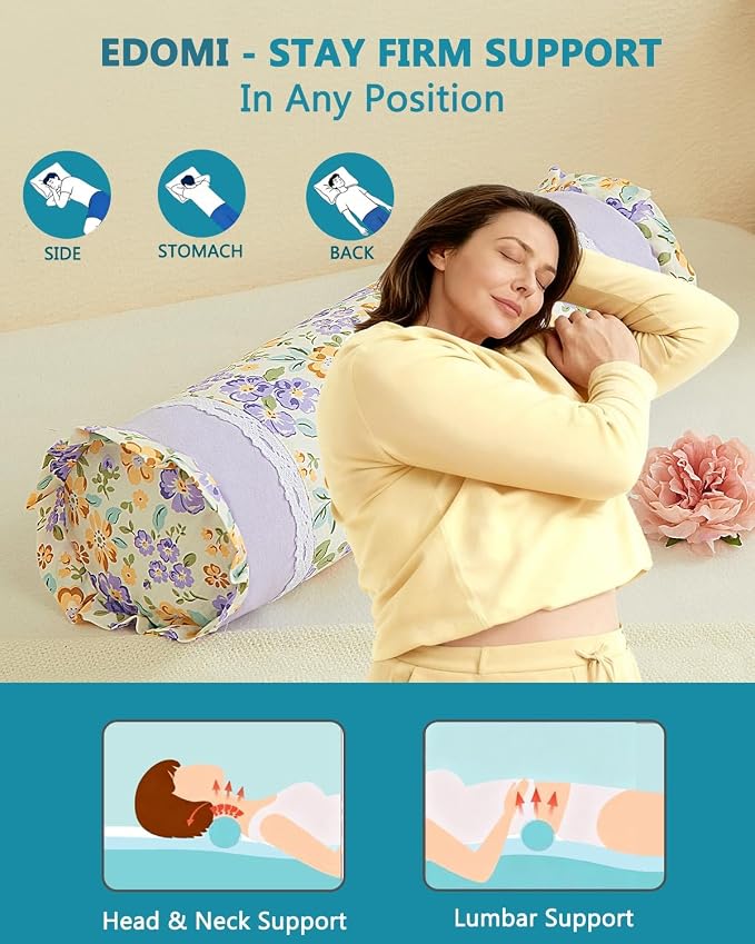 Neck Pillow for Sleeping - Buckwheat Hull Pillow Adjustable Cervical Roll Pillow 15.7" x4.7”, Cylinder Pillow for Neck Support, Round Neck Pillow Bolster with Removable Cover, Purple