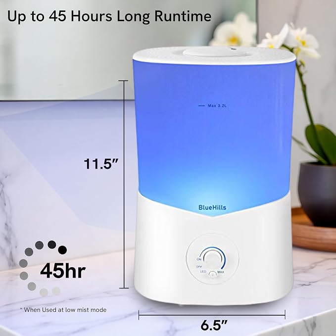 BlueHills Premium 3000 ML XL Essential Oil Diffuser Aroma Humidifier 3 Liter Big Capacity Huge Size Plant Baby Living Room Décor Lights Home High Mist Long Run Time Aromatherapy Diffuser White 3L-K1