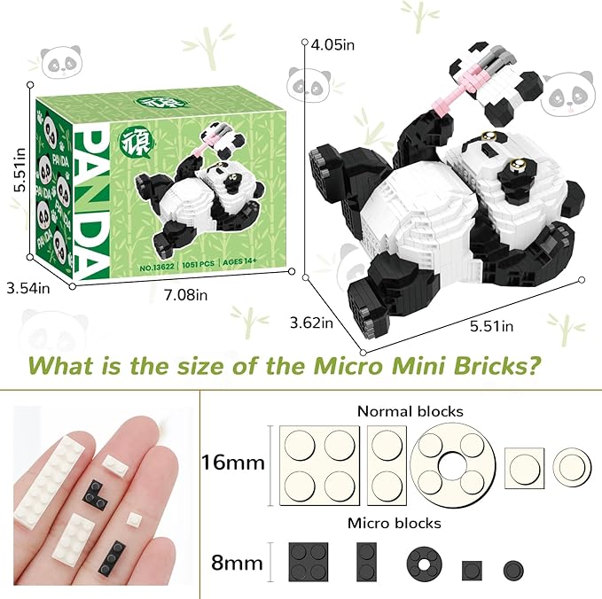 Panda Micro Mini Building Toy Bricks for Adults, 1051 PCS Mini Building Blocks Animals Sets for Goodie Bags, Party Favors for Boys Girls 12+ 14+, Christmas Birthday Gift for Kids, Carnival Prizes