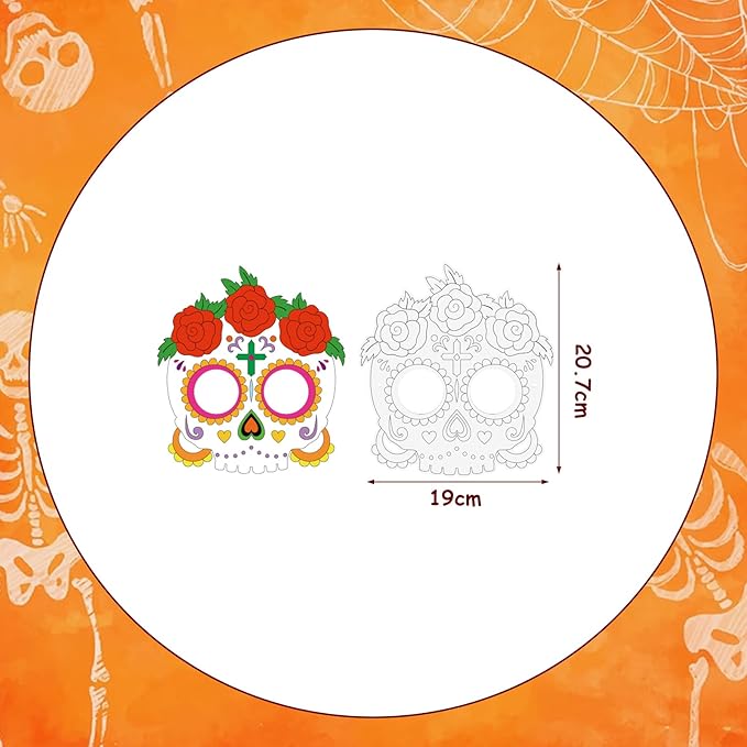 24 Pcs Day of The Dead Crafts for Kids DIY Halloween Mask Crafts Color Your Own Skull Masks Dia de Los Muertos Party Games for Boys Girls Toys Cosplay Dress Up