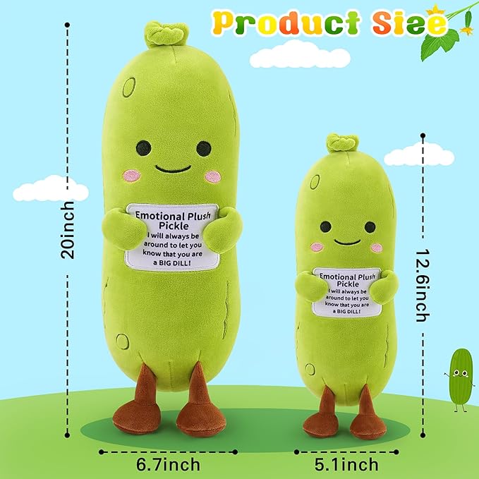 Emotional Plush Pickle,Pickle Stuffed Animal-12.6” Food Plushies Cucumber Stuffed Animal with Positive Warm Words,Kawaii Plush Toy Birthday Gift,Cute Vegetable Plushie Pillow for Kid Adult