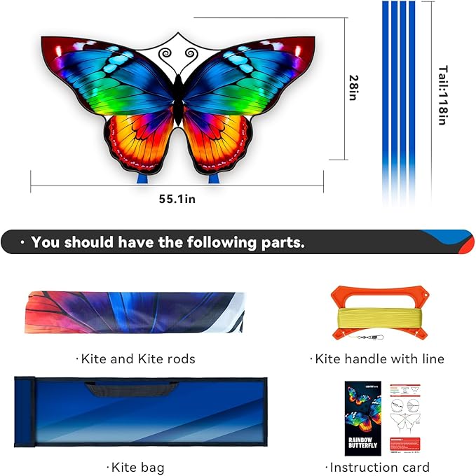 Beautiful Butterfly Kites for Kids & Adults Easy to Fly，Kites for Beach Trip Park Family Outdoor Games and Activities (Sparkling Butterfly)